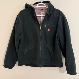 vintage Carhartt Detroit jacket hooded Sherpa lined J141 SPC dark green 2XL